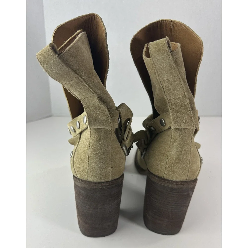See By Chloe Belted Studded Suede Ankle Boot Tan Brown Women's Size 40.5 Booties - Picture 5 of 16